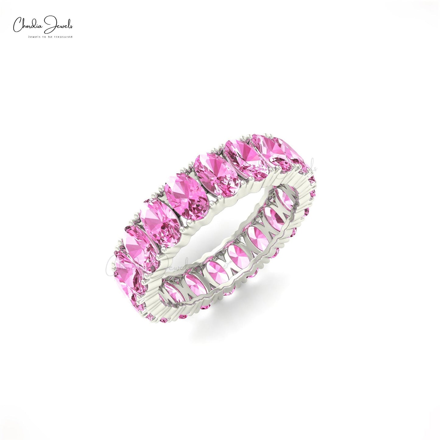 Delicate 14K Gold Natural Pink Sapphire Eternity Gemstone Band Ring for Anniversary