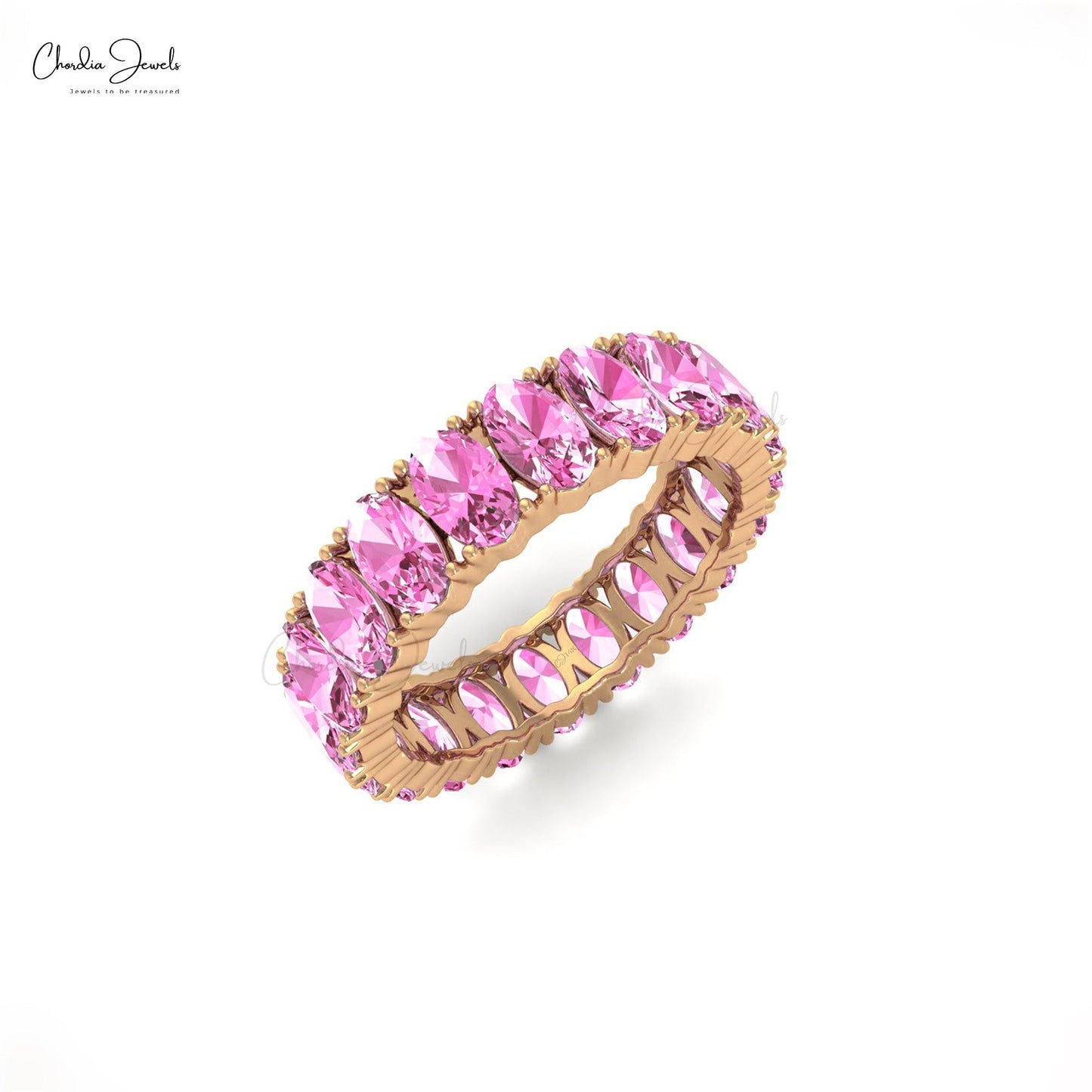 Delicate 14K Gold Natural Pink Sapphire Eternity Gemstone Band Ring for Anniversary