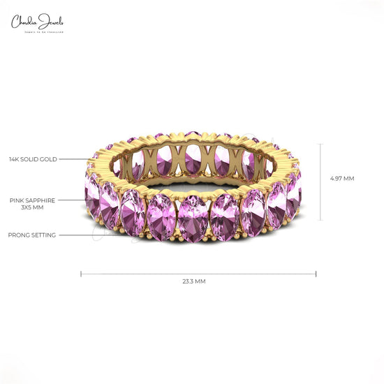 Delicate 14K Gold Natural Pink Sapphire Eternity Gemstone Band Ring for Anniversary