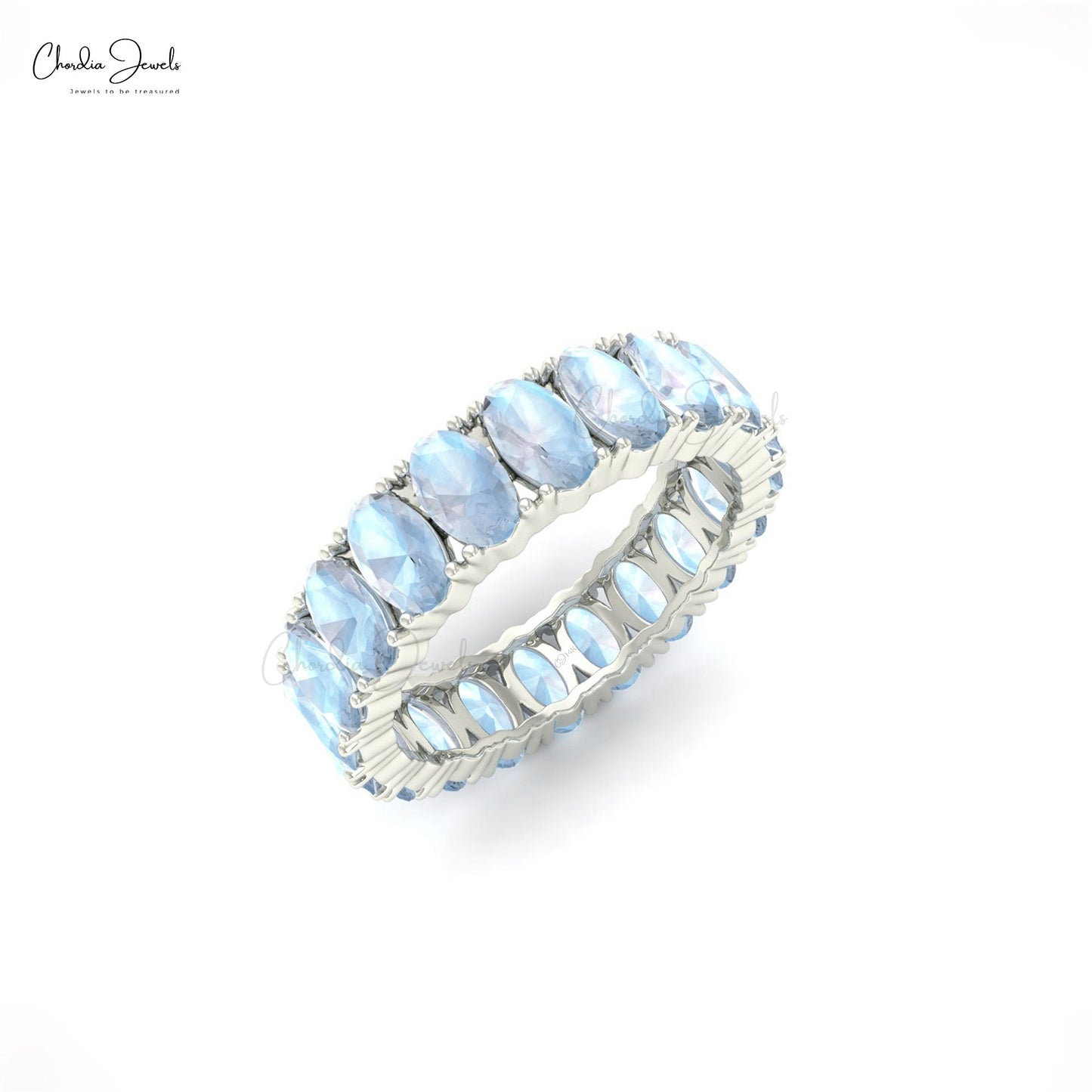Rainbow Moonstone Eternity Gemstone Band Ring for Woman in 14K Gold
