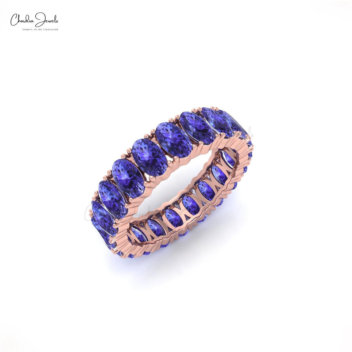 Full Eternity Gemstone Band In 14k Solid Gold Oval Tanzanite Modern Stackable Ring For Women