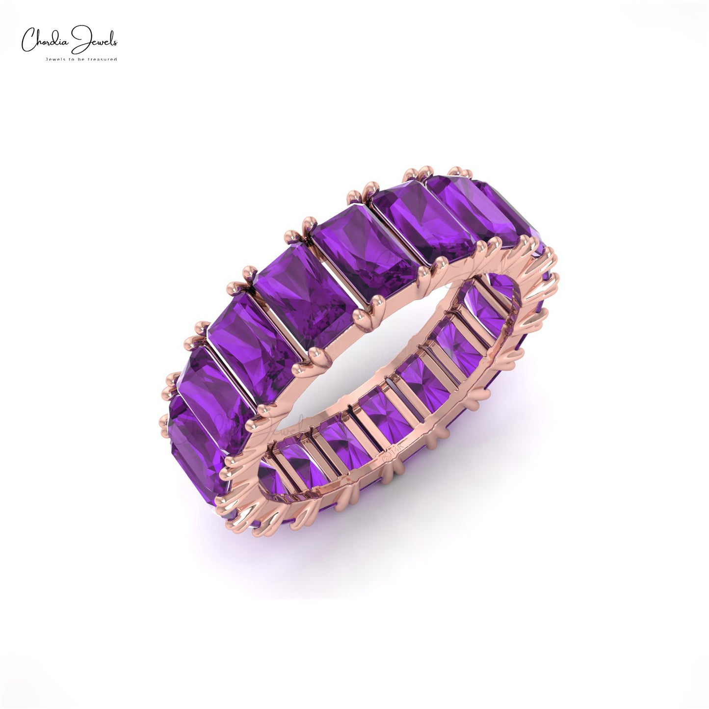 Load image into Gallery viewer, Natural Amethyst Full Eternity February Birthstone Ring in 14k Solid Gold
