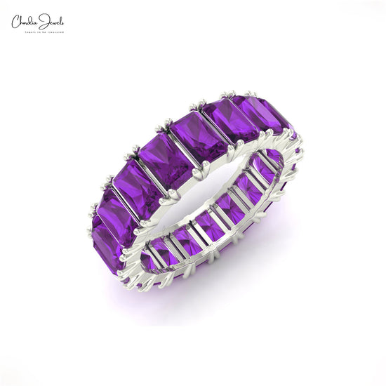 4.0 Carats Amethyst Emerald Cut Band 3/4 Way Around In 14 Karat Gold -  Richards Gems and Jewelry