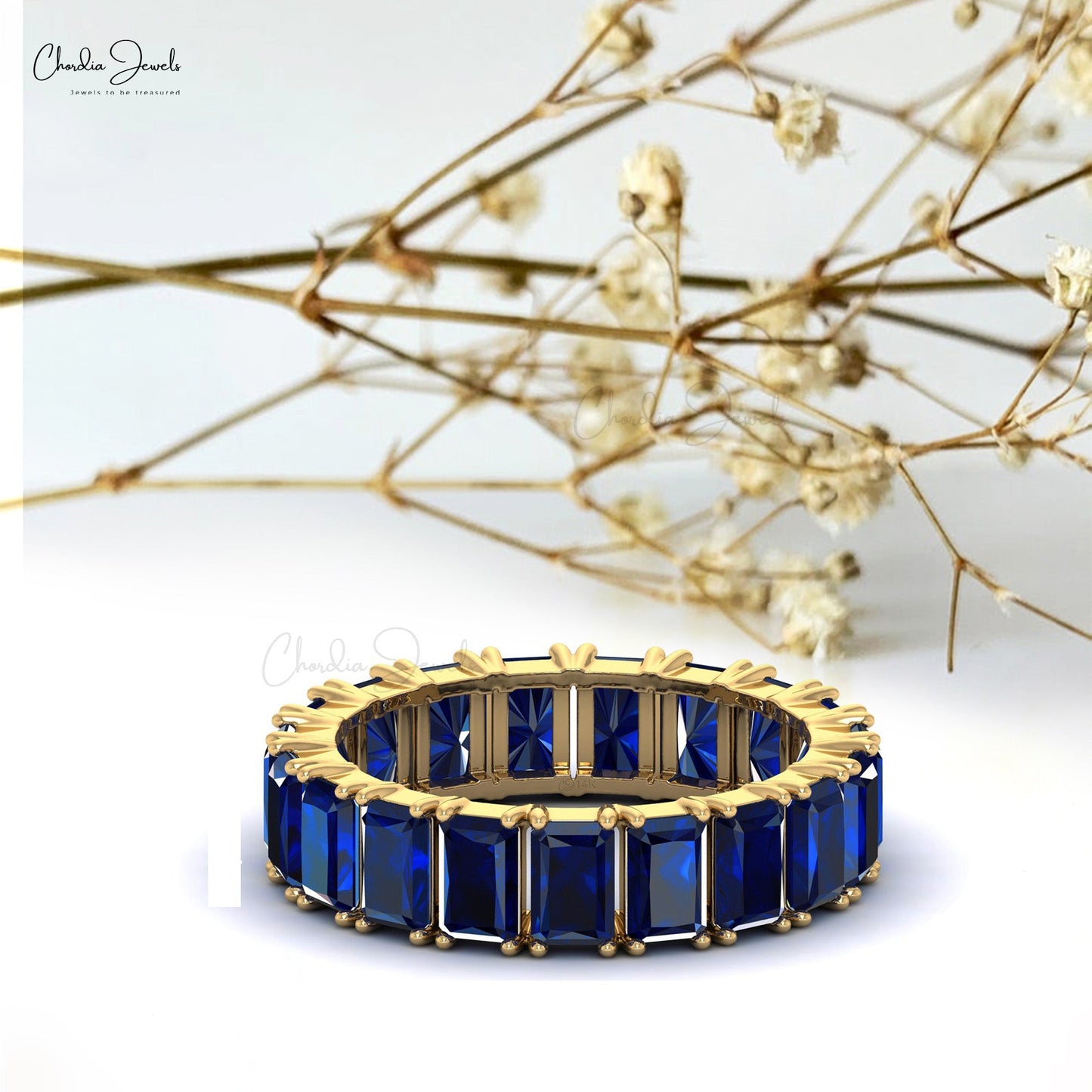 Load image into Gallery viewer, Classic Octagon Cut 5X3MM Blue Sapphire Eternity Band Ring for Wedding Gift
