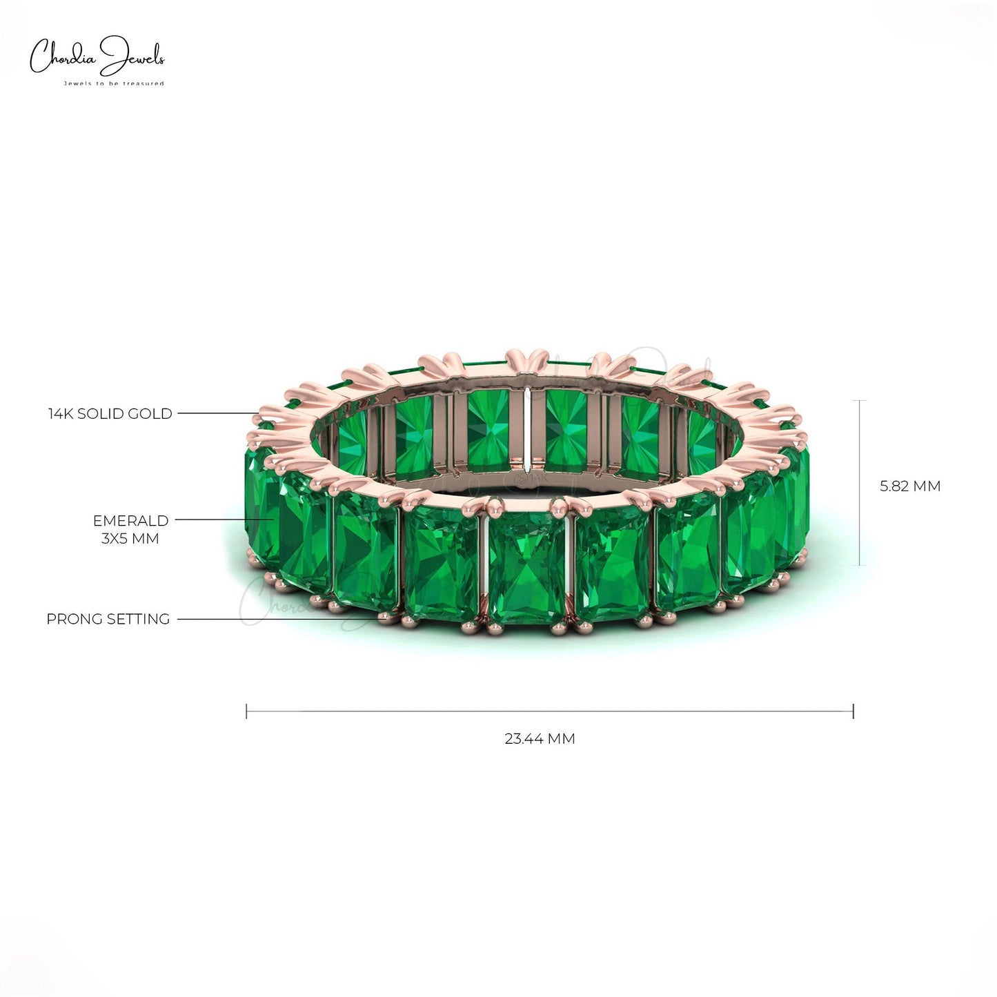 5x3mm Oval Emerald Full Eternity Band Ring In Solid 14k Gold Hallmark Jewelry