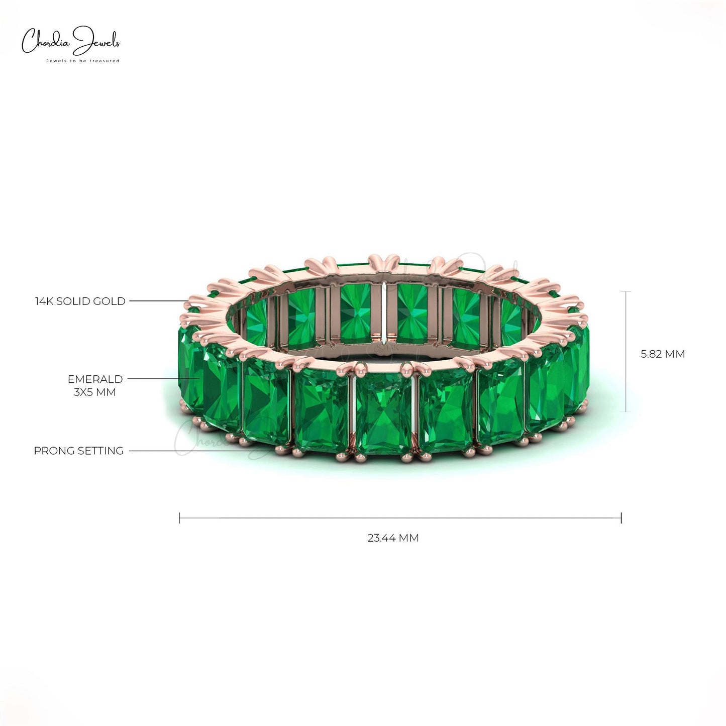 Natural Emerald Full Eternity Band For Wome in 14k Solid Gold.