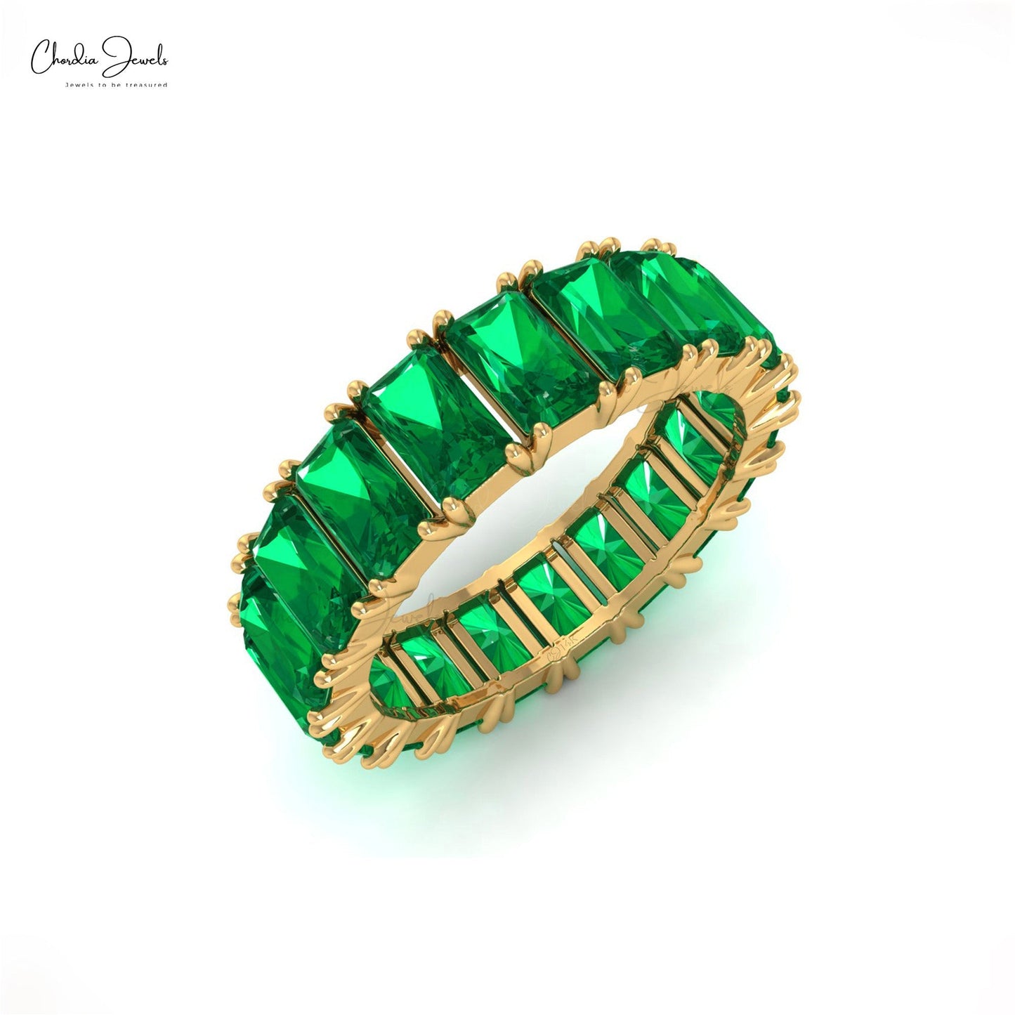 5x3mm Oval Emerald Full Eternity Band Ring In Solid 14k Gold Hallmark Jewelry