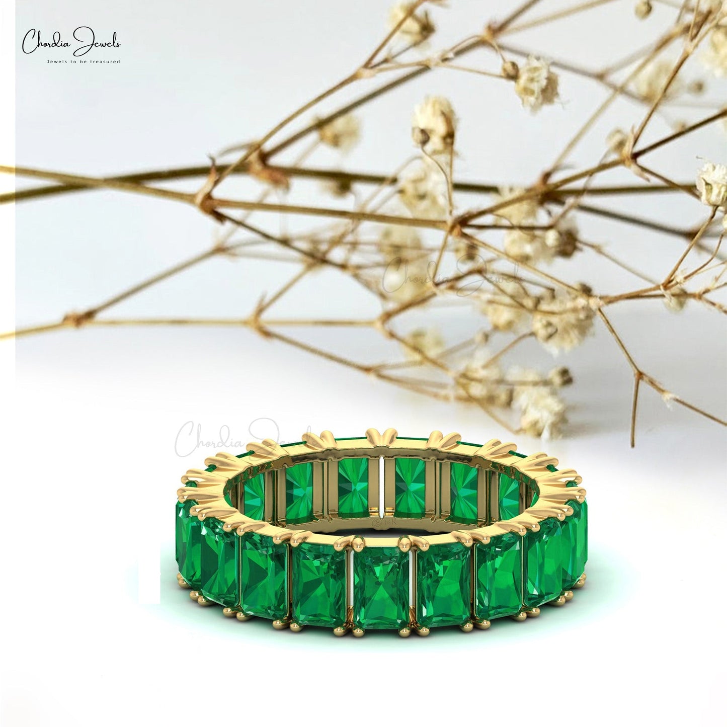 Load image into Gallery viewer, Natural Emerald Full Eternity Band For Wome in 14k Solid Gold.
