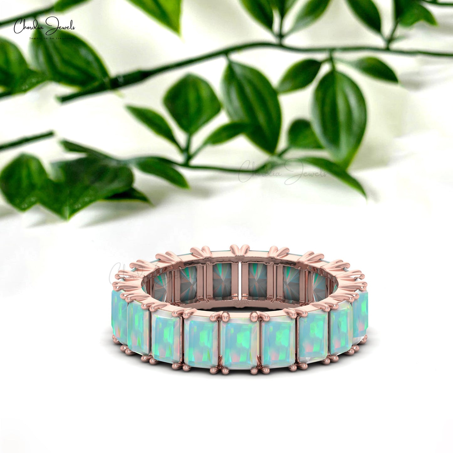 4 Carat Natural Opal Full Eternity Band, October Birthstone 14k Solid Gold Eternity Band Ring