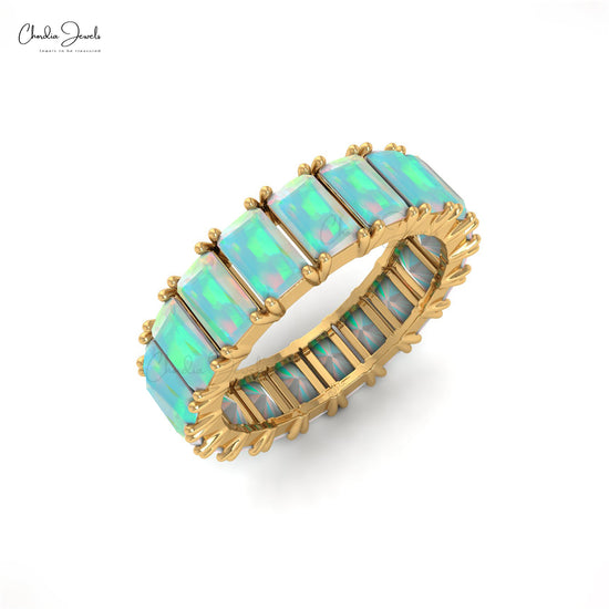 3.8 Carat Natural Opal Full Eternity Band, October Birthstone 14k Solid Gold Eternity Band Ring