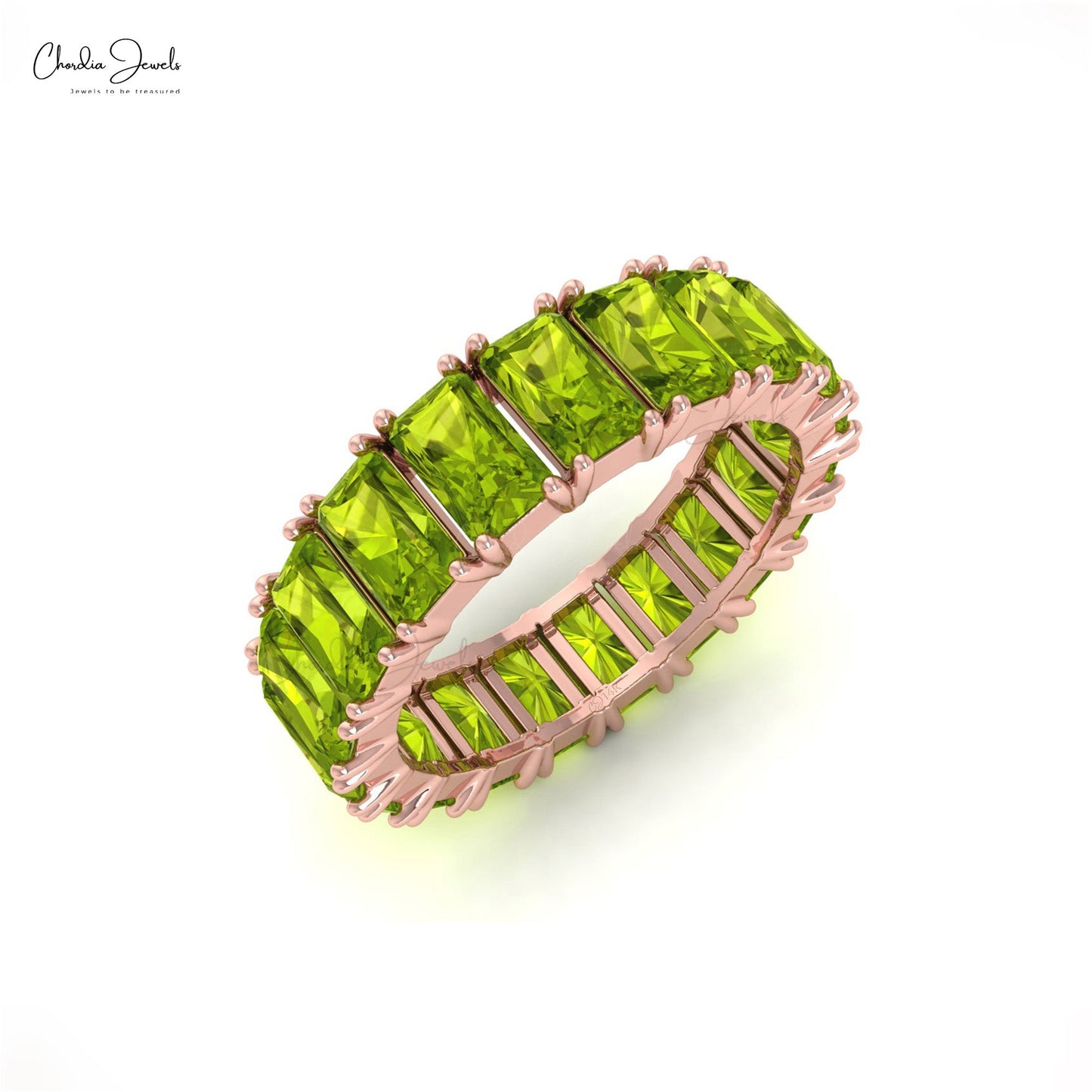 Green Peridot Octagon Cut Eternity Engagement Band Ring