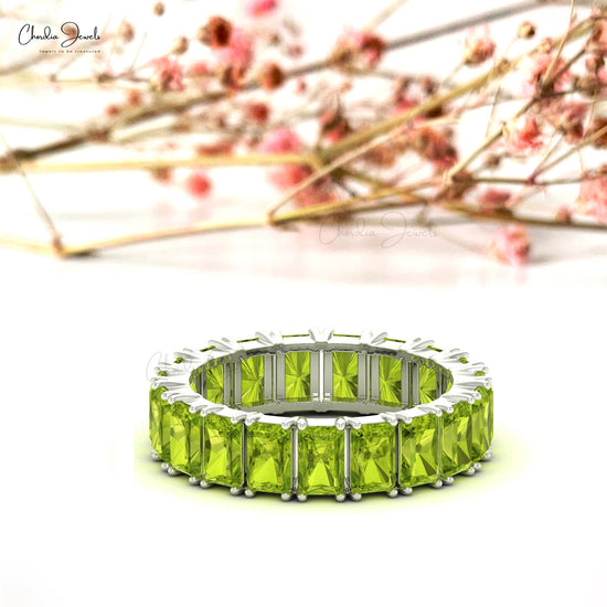 Green Peridot Octagon Cut Eternity Engagement Band Ring