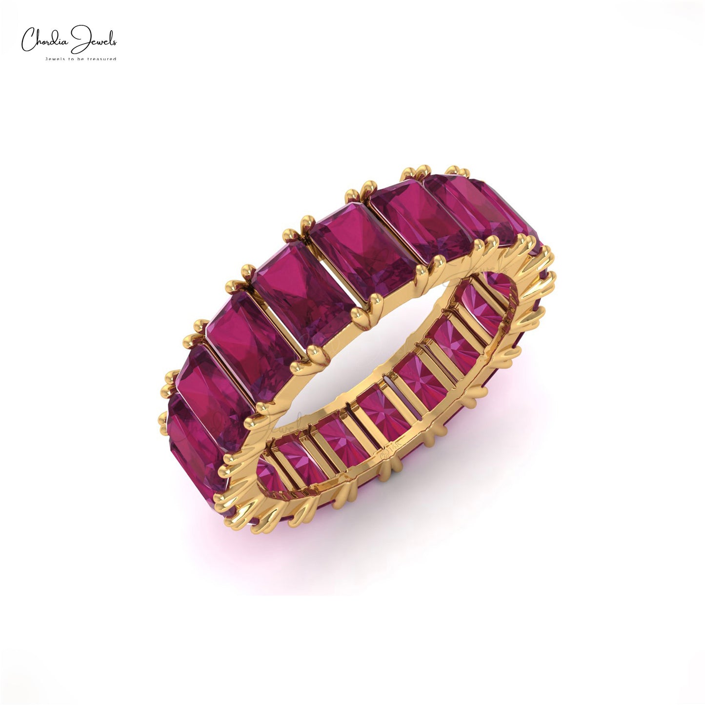 5x3 mm Octagon Cut Natural Ruby Full Eternity Band, 14k Solid Gold Band Ring For Women