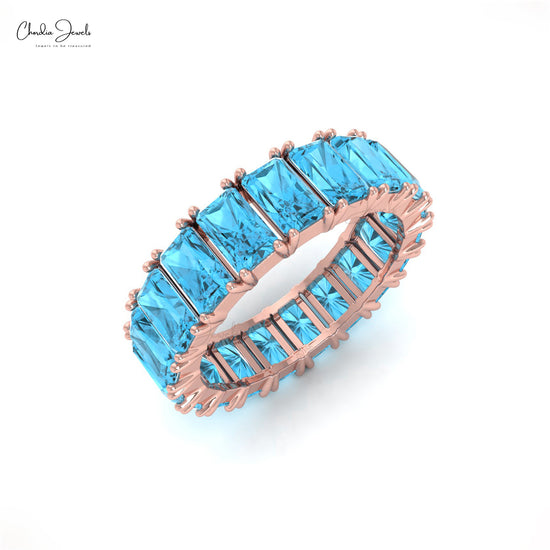 6.84 Carat Natural Swiss Blue Topaz Eternity Band in 14k Solid Gold, December Birthstone Gemstone Band