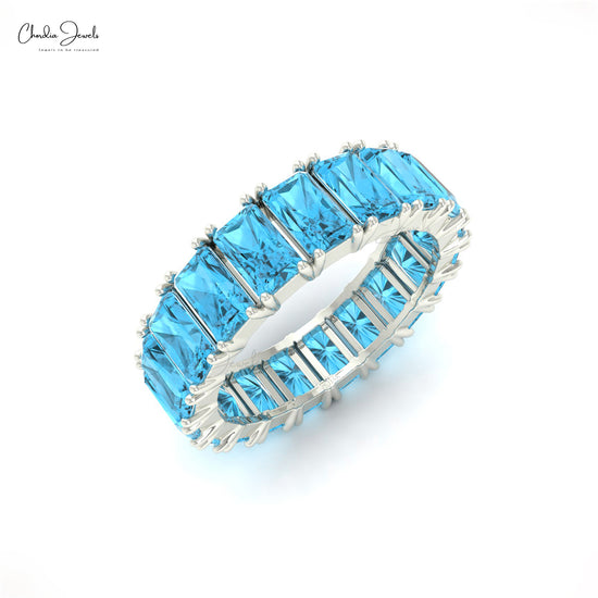 6.84 Carat Natural Swiss Blue Topaz Eternity Band in 14k Solid Gold, December Birthstone Gemstone Band