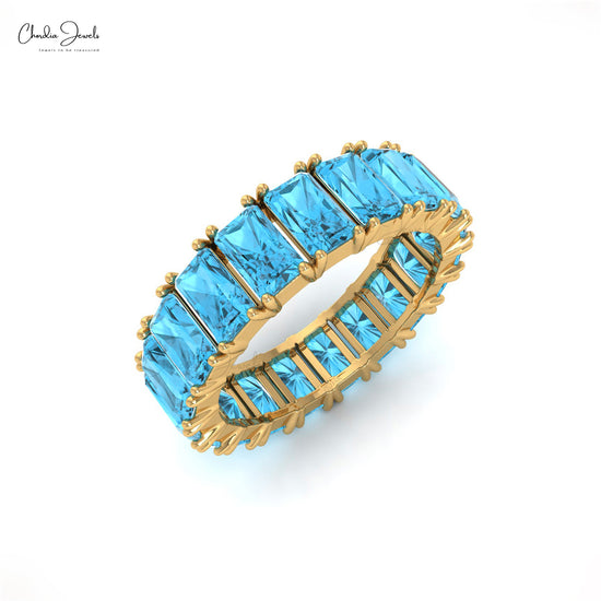 6.84 Carat Natural Swiss Blue Topaz Eternity Band in 14k Solid Gold, December Birthstone Gemstone Band