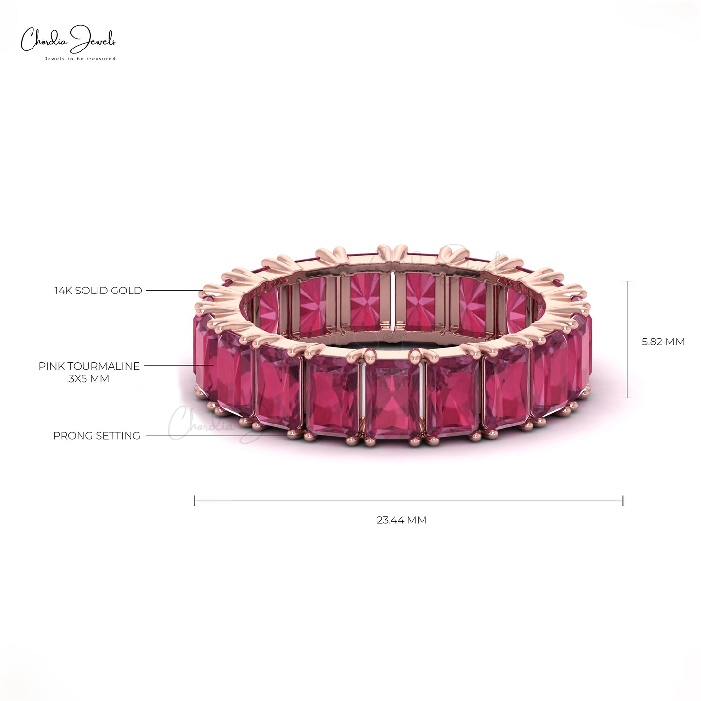 Load image into Gallery viewer, Natural 6.65 Carats Pink Tourmaline October Birthstone Full Eternity Band in 14k Solid Gold
