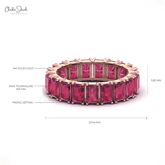 Natural 6.65 Carats Pink Tourmaline October Birthstone Full Eternity Band in 14k Solid Gold