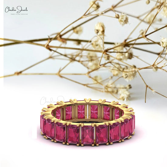 Natural 6.65 Carats Pink Tourmaline October Birthstone Full Eternity Band in 14k Solid Gold