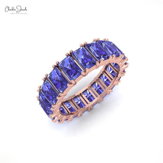 Stackable Eternity Band With Tanzanite Gemstone 14K Real Gold Promise Ring For Love