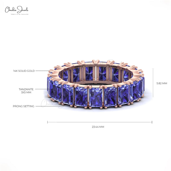 Stackable Eternity Band With Tanzanite Gemstone 14K Real Gold Promise Ring For Love