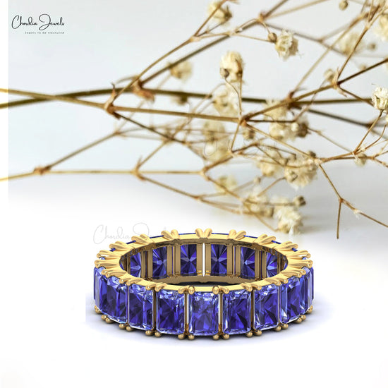 Stackable Eternity Band With Tanzanite Gemstone 14K Real Gold Promise Ring For Love