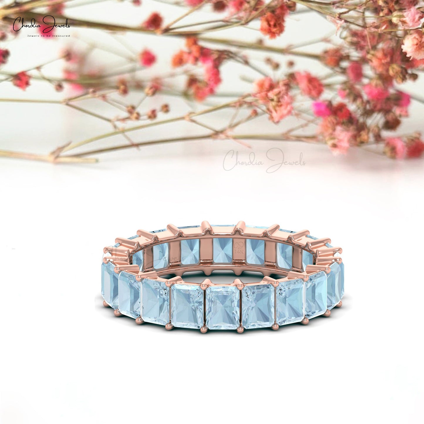 Load image into Gallery viewer, Natural Aquamarine Eternity Band in14k Solid Gold for Women
