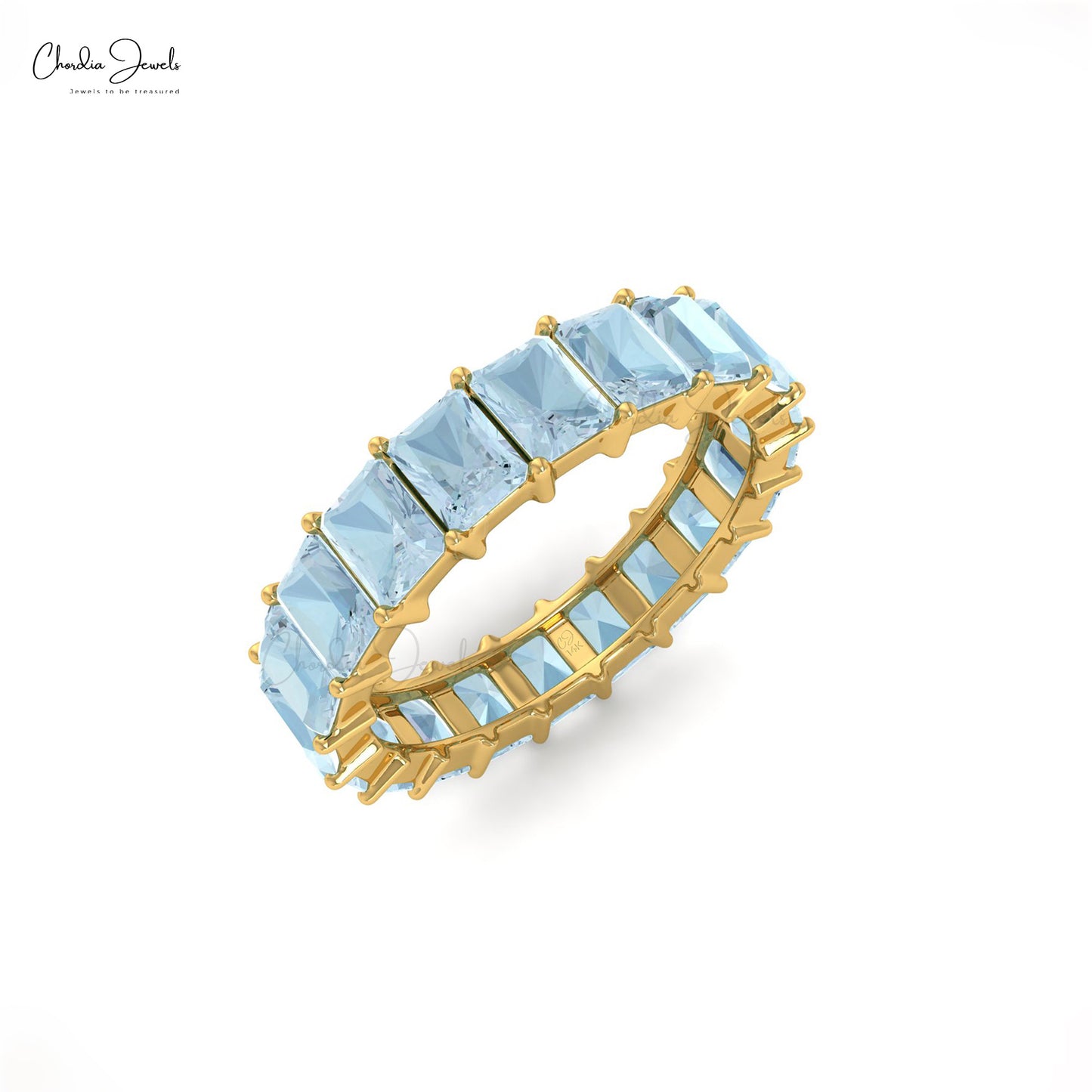Natural Aquamarine Eternity Band in14k Solid Gold for Women