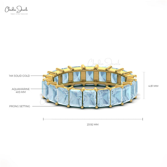 Natural Aquamarine Eternity Band in14k Solid Gold for Women