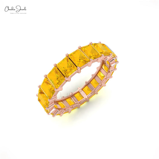 November Birtstone 4x3 mm Emerald Cut Natural Citrine Full Eternity Band Ring in 14k Solid Gold