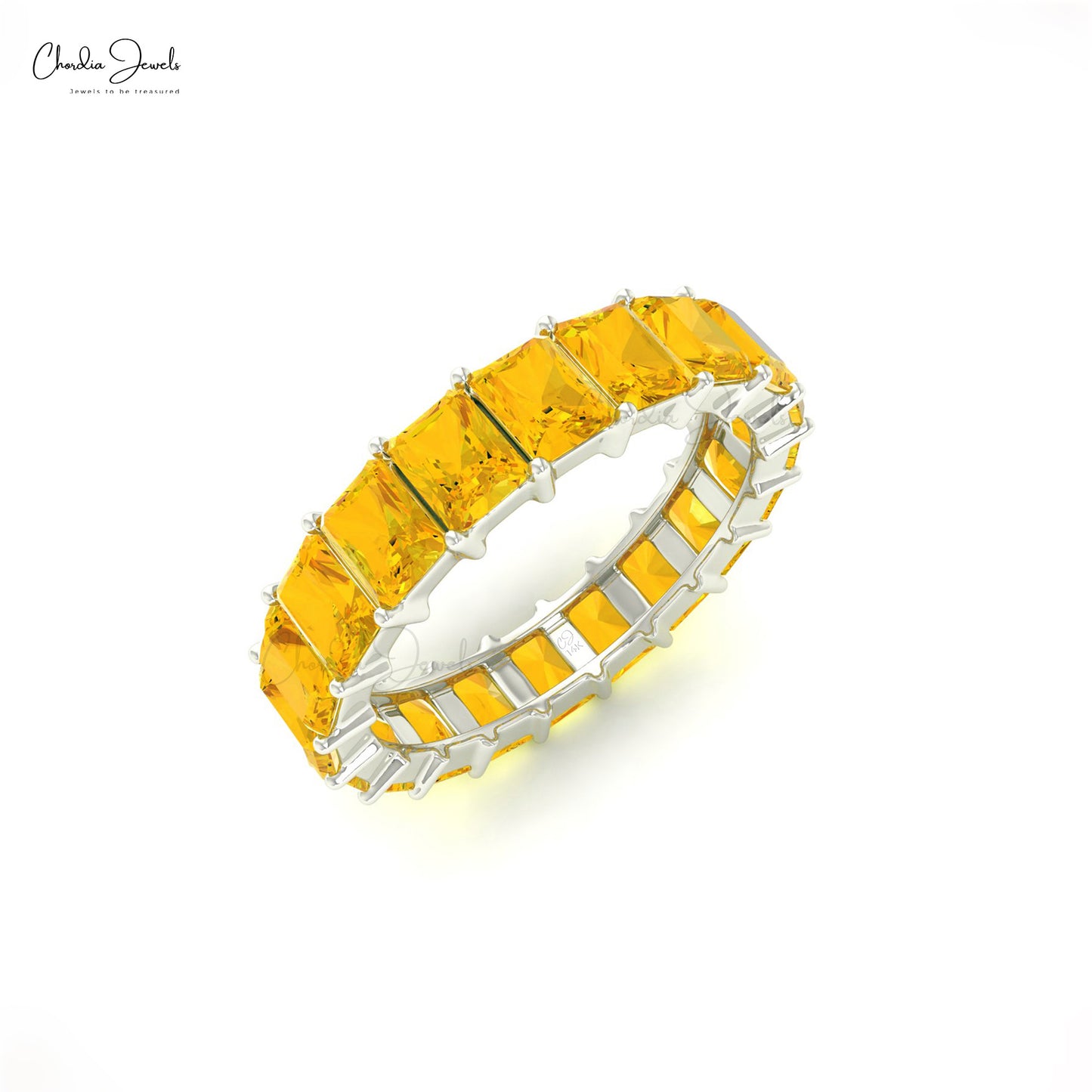 November Birtstone 4x3 mm Emerald Cut Natural Citrine Full Eternity Band Ring in 14k Solid Gold