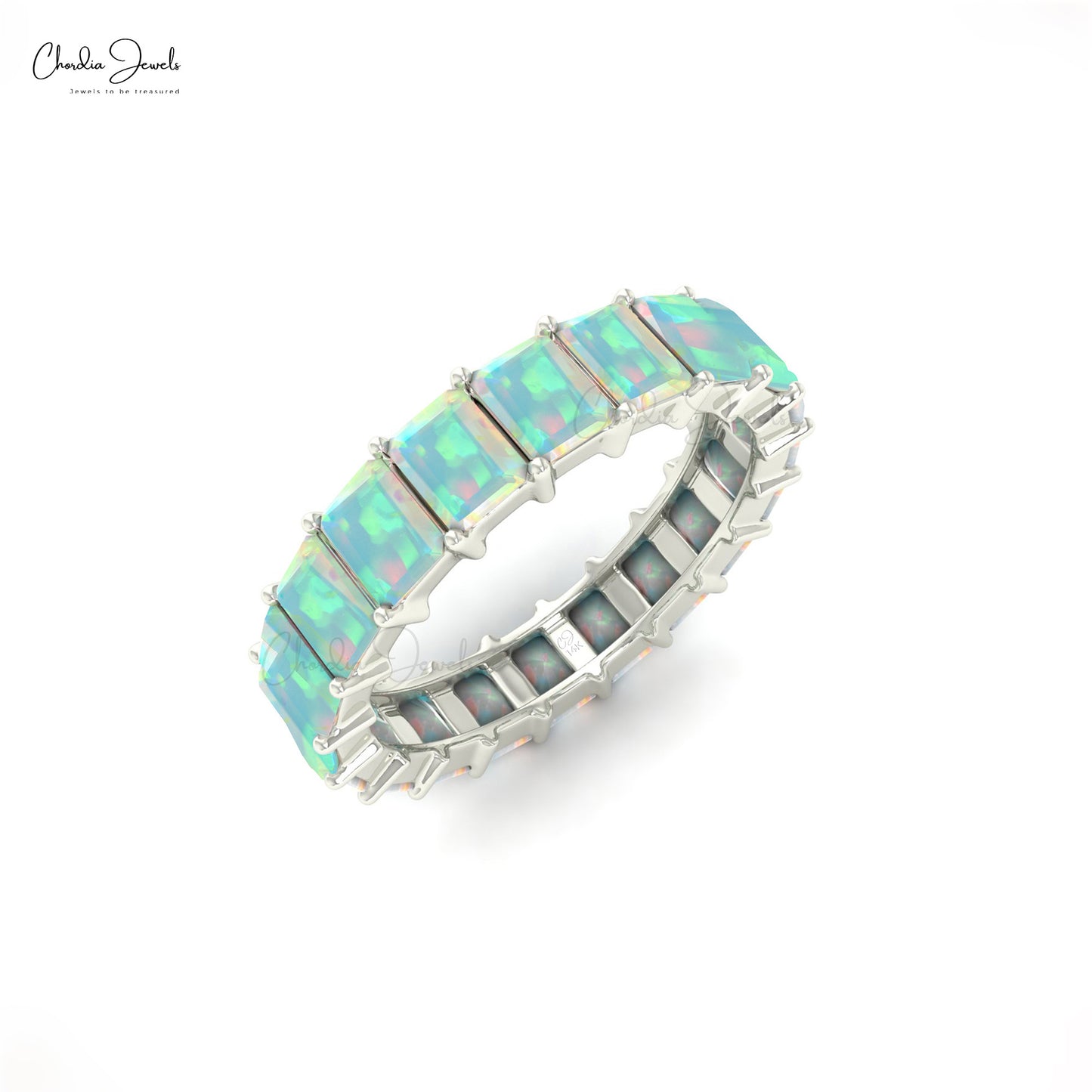 Natural 4 Carats Opal Full Eternity Band For Anniversary, 14k Solid Gold Gemstone Band For Gift