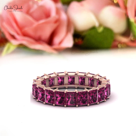 Load image into Gallery viewer, 4.8 Carats Natural Rhodolite Garnet Eternity Band For Women, 14k Solid Gold Gemstone Band For Wedding Gift
