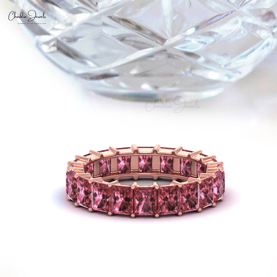 4.8 Carat Natural Pink Tourmaline Eternity Gemstone Band, 14k Solid Gold Band Ring For Women