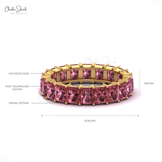 4.8 Carat Natural Pink Tourmaline Eternity Gemstone Band, 14k Solid Gold Band Ring For Women