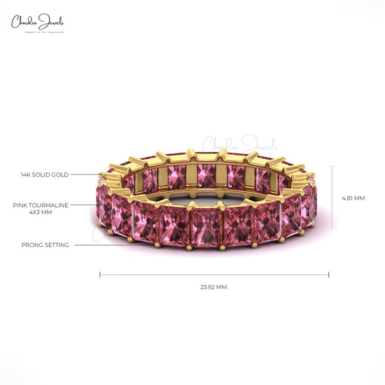 Load image into Gallery viewer, 4.8 Carat Natural Pink Tourmaline Eternity Gemstone Band, 14k Solid Gold Band Ring For Women
