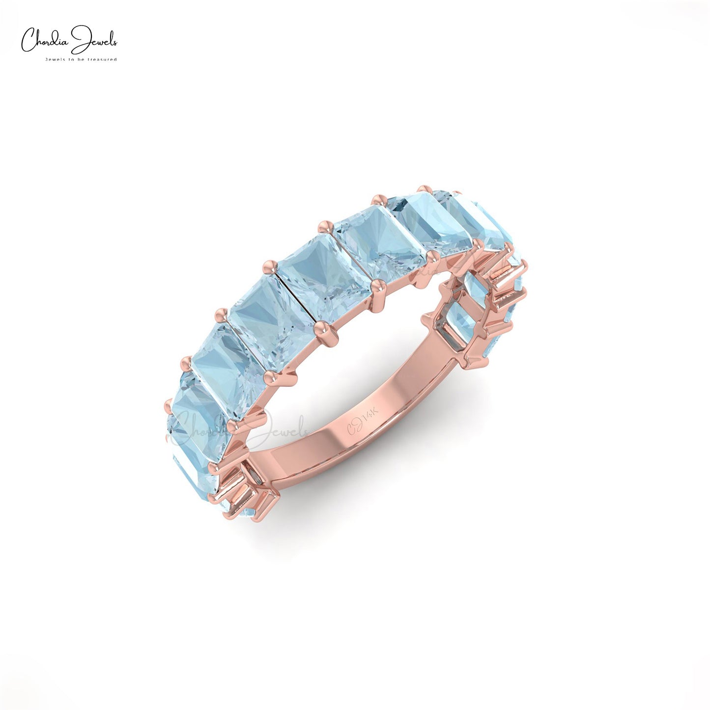 Load image into Gallery viewer, Natural Aquamarine Half Eternity Band in 14k Solid Gold
