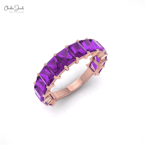 Natural Half Eternity Amethyst Band Ring For Gift