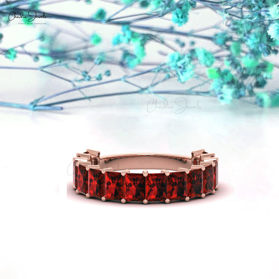 Load image into Gallery viewer, Emerald Cut Natural Garnet Half Eternity Band Ring For Women
