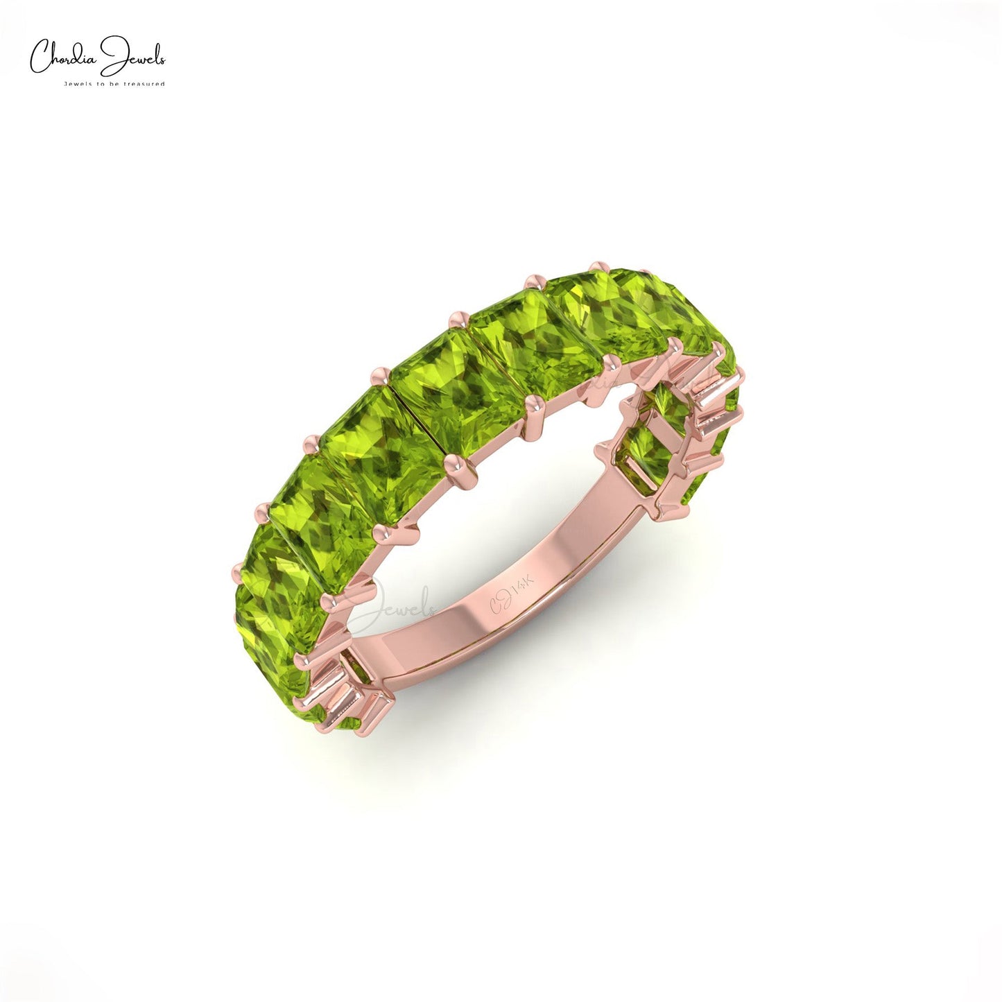 Load image into Gallery viewer, Genuine Peridot Half Eternity Band In 14k Solid Gold
