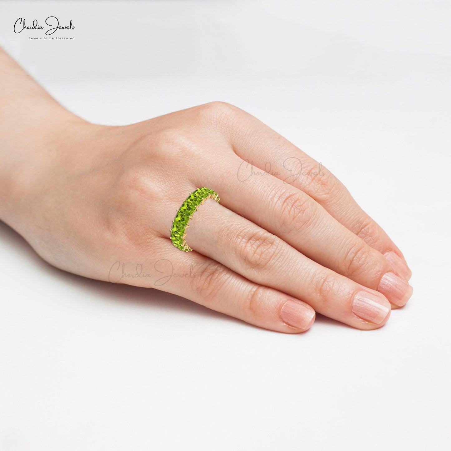 Load image into Gallery viewer, Genuine Peridot Half Eternity Band In 14k Solid Gold
