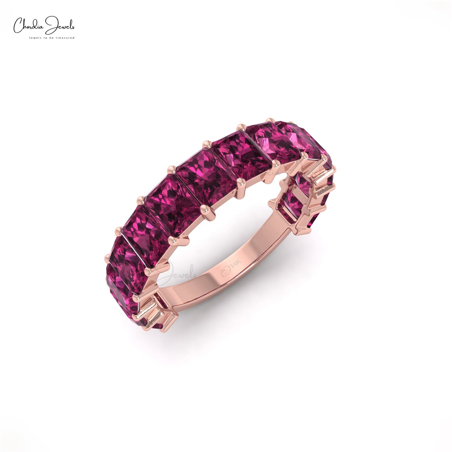 Load image into Gallery viewer, Natural Rhodolite Garnet Half Eternity Band, 3.36 Carats Gemstone Band For Women in 14k Solid Gold
