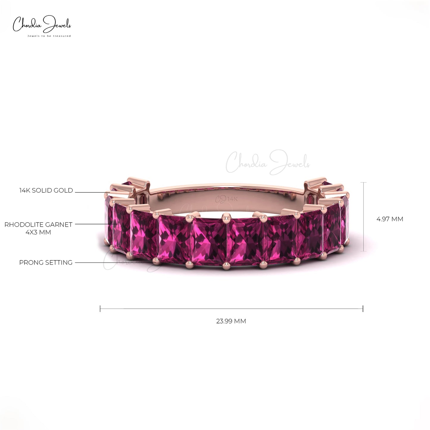 Load image into Gallery viewer, Natural Rhodolite Garnet Half Eternity Band, 3.36 Carats Gemstone Band For Women in 14k Solid Gold
