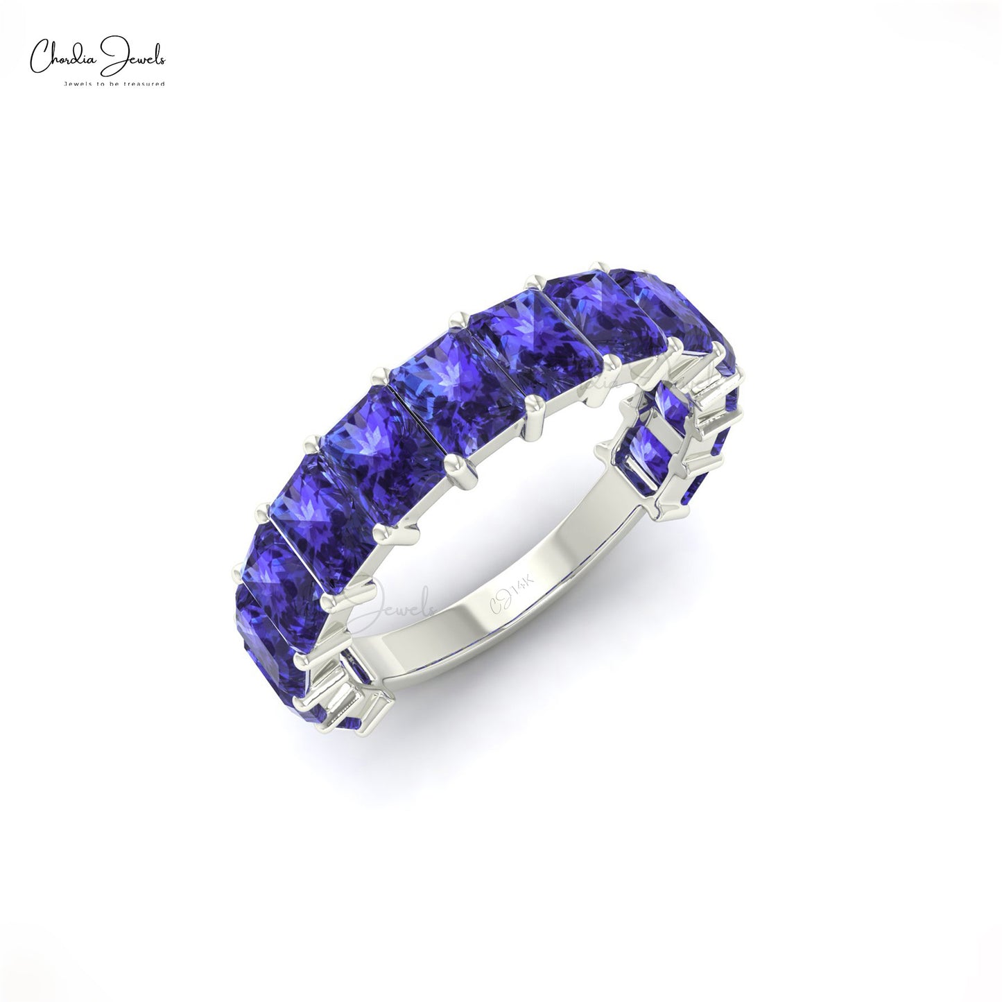 Half Eternity Tanzanite Gemstone Band 14k Real Gold Light Weight Stacking Ring For Women