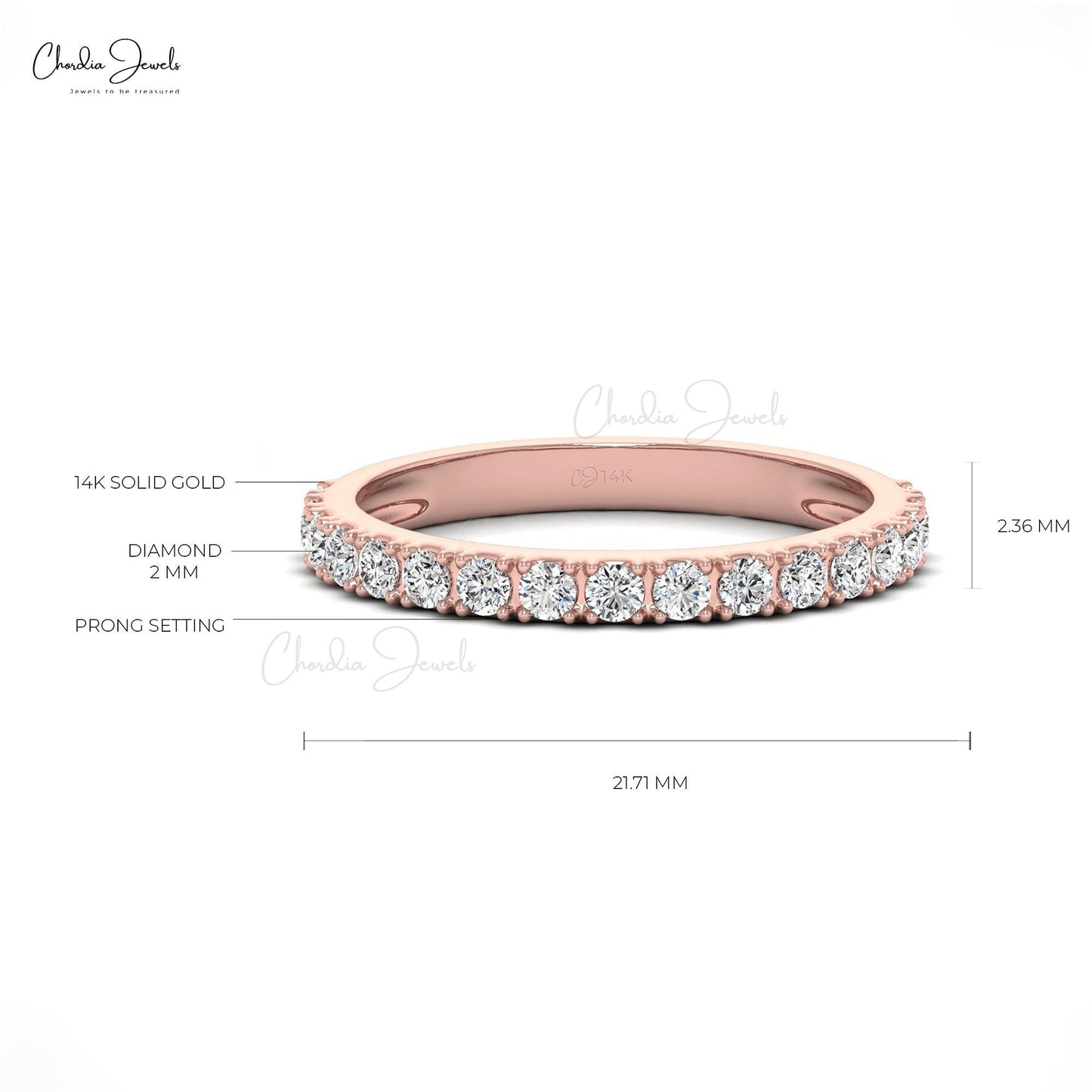 0.51 Carats G-H White Diamond Half Eternity Wedding Band - Chordia Jewels