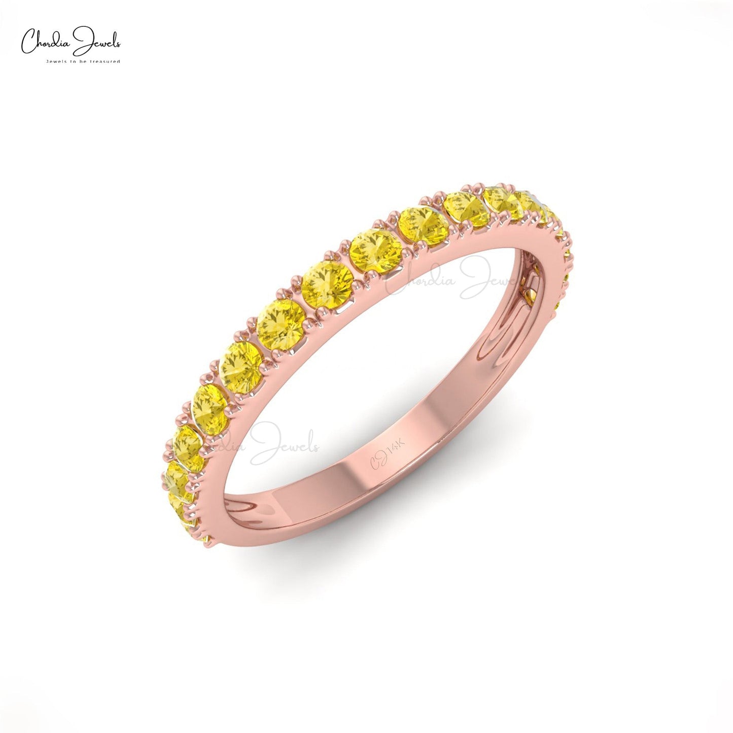 Beautiful 2MM Half Eternity Ring Band in Yellow Sapphire