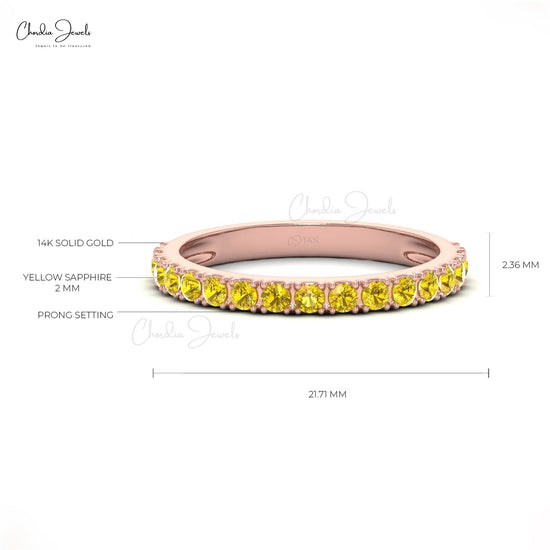 Beautiful 2MM Half Eternity Ring Band in Yellow Sapphire