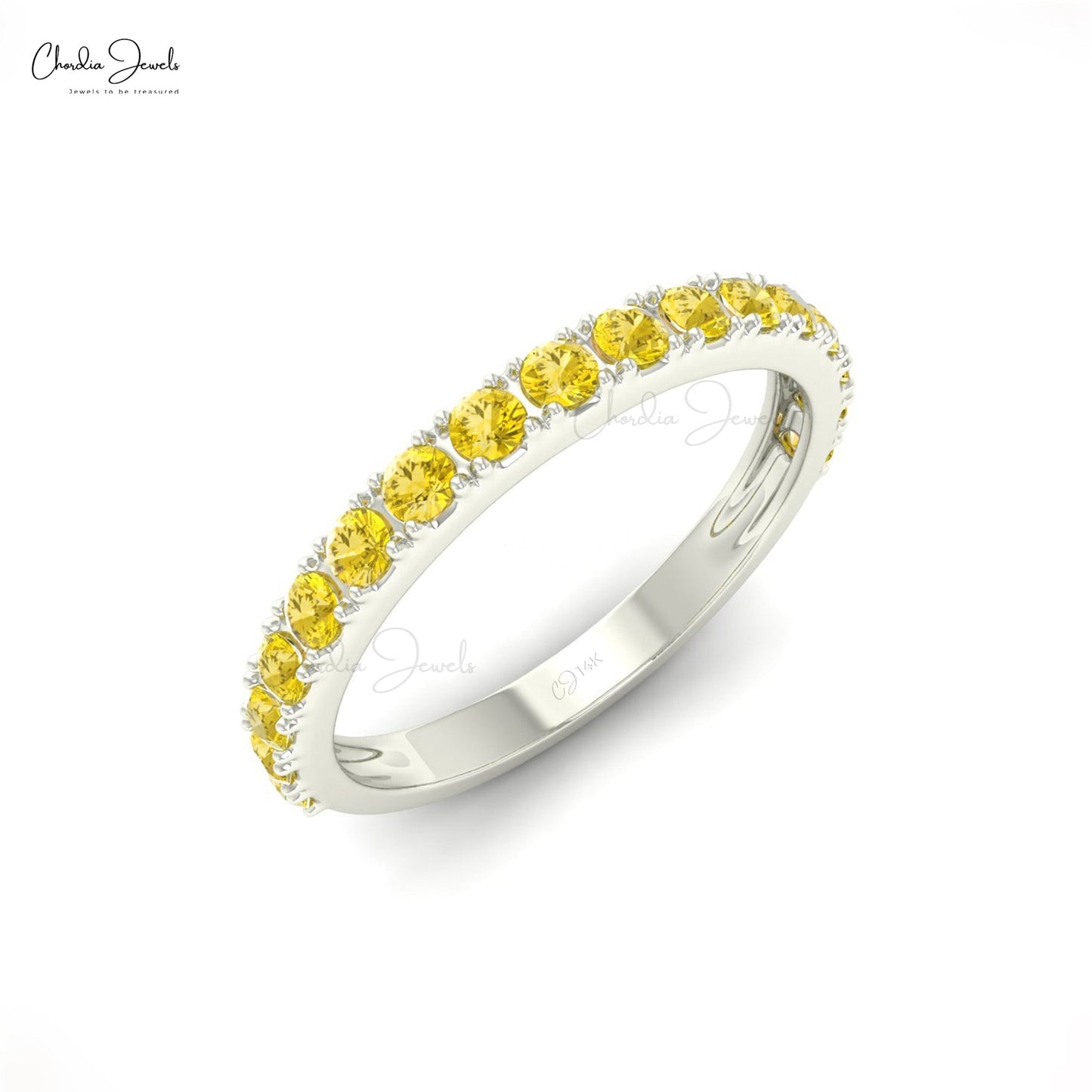 Beautiful 2MM Half Eternity Ring Band in Yellow Sapphire