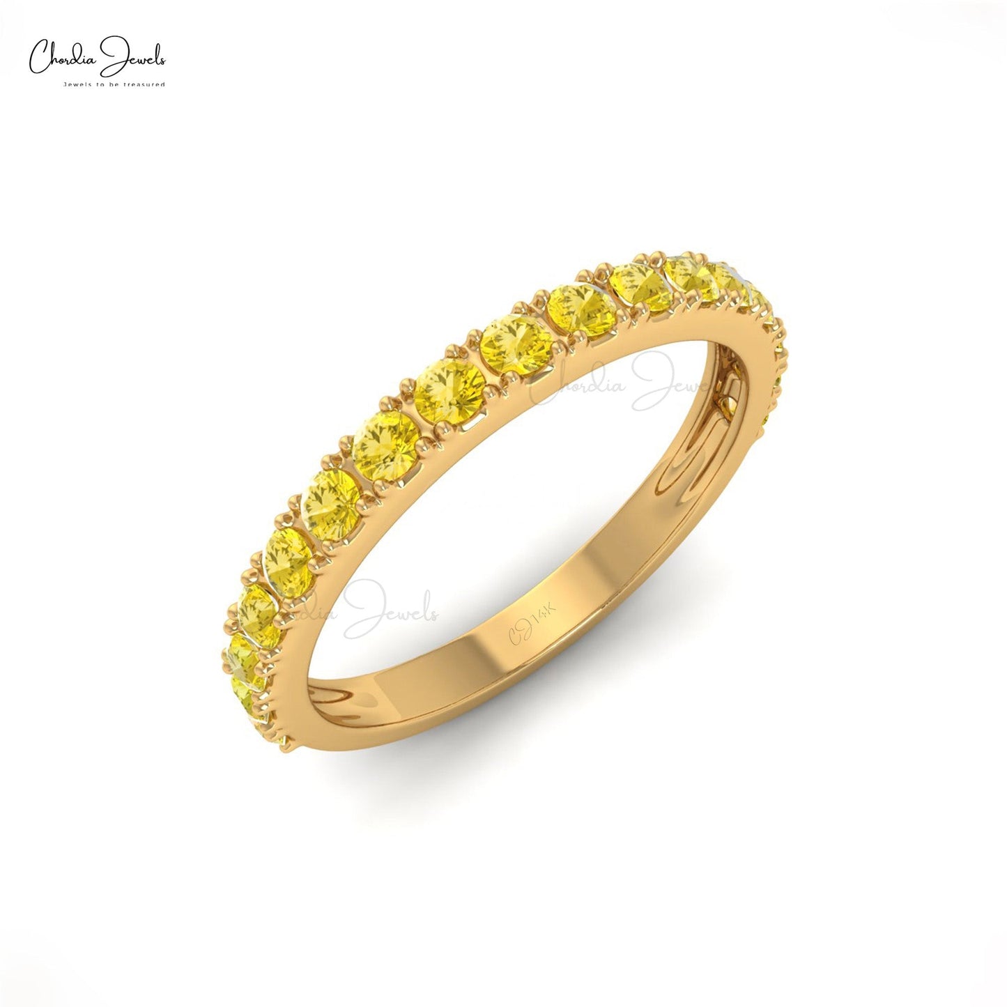 Beautiful 2MM Half Eternity Ring Band in Yellow Sapphire