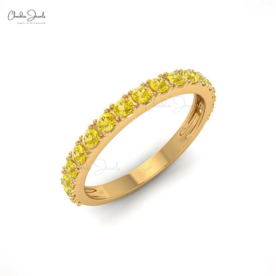 Beautiful 2MM Half Eternity Ring Band in Yellow Sapphire